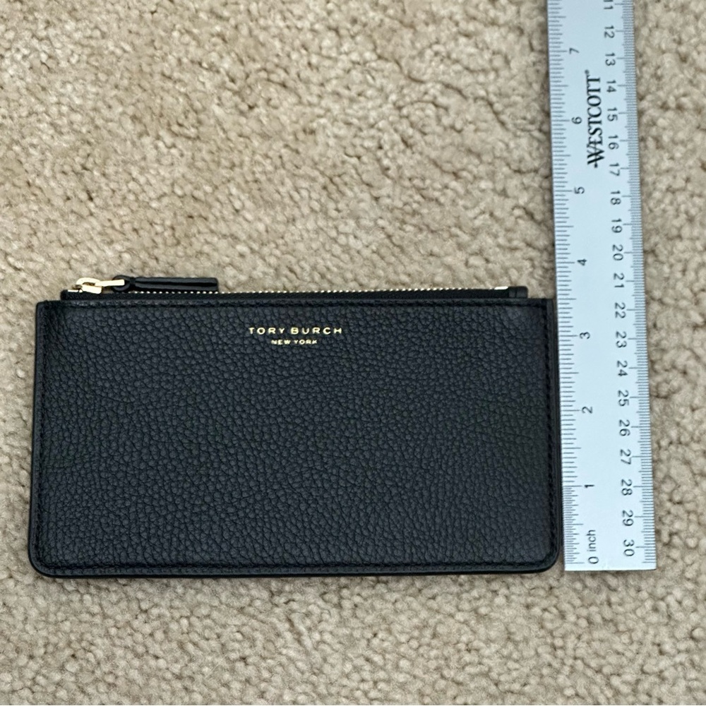 Tory Burch Thea Zip Card Wallet‎ in Black Pebbled Leather VGUC - Picture 5 of 6